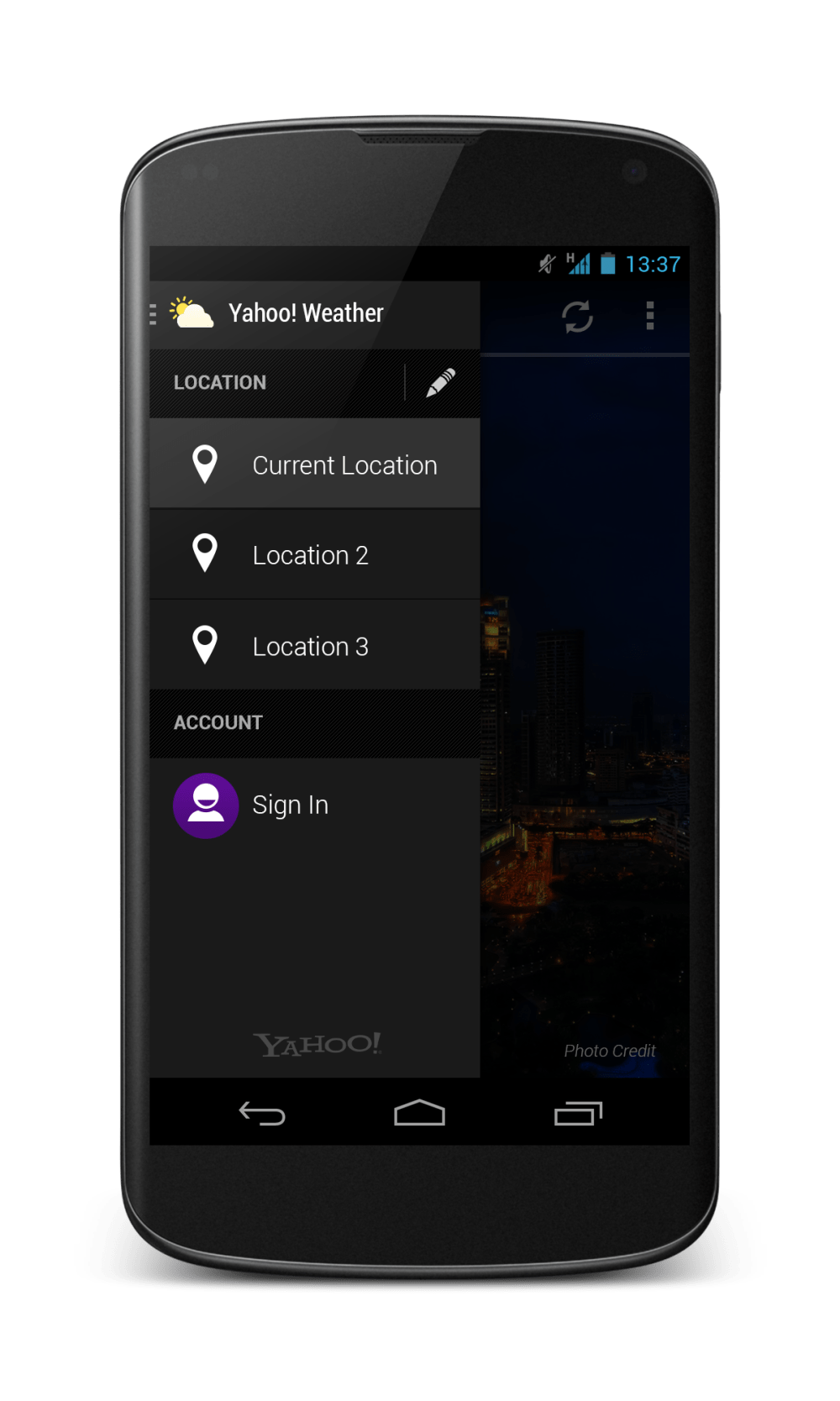 Yahoo! Weather Nav Drawer